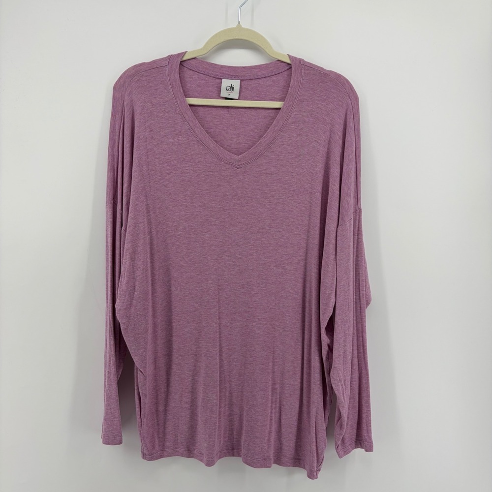 Cabi Womens M Purple Top V-Neck Long Sleeve Oversized Heathered Jersey